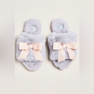 ✨ NWOT Anthropologie Faux Fur Open-Toe Bow Slippers Sz M (8-9)